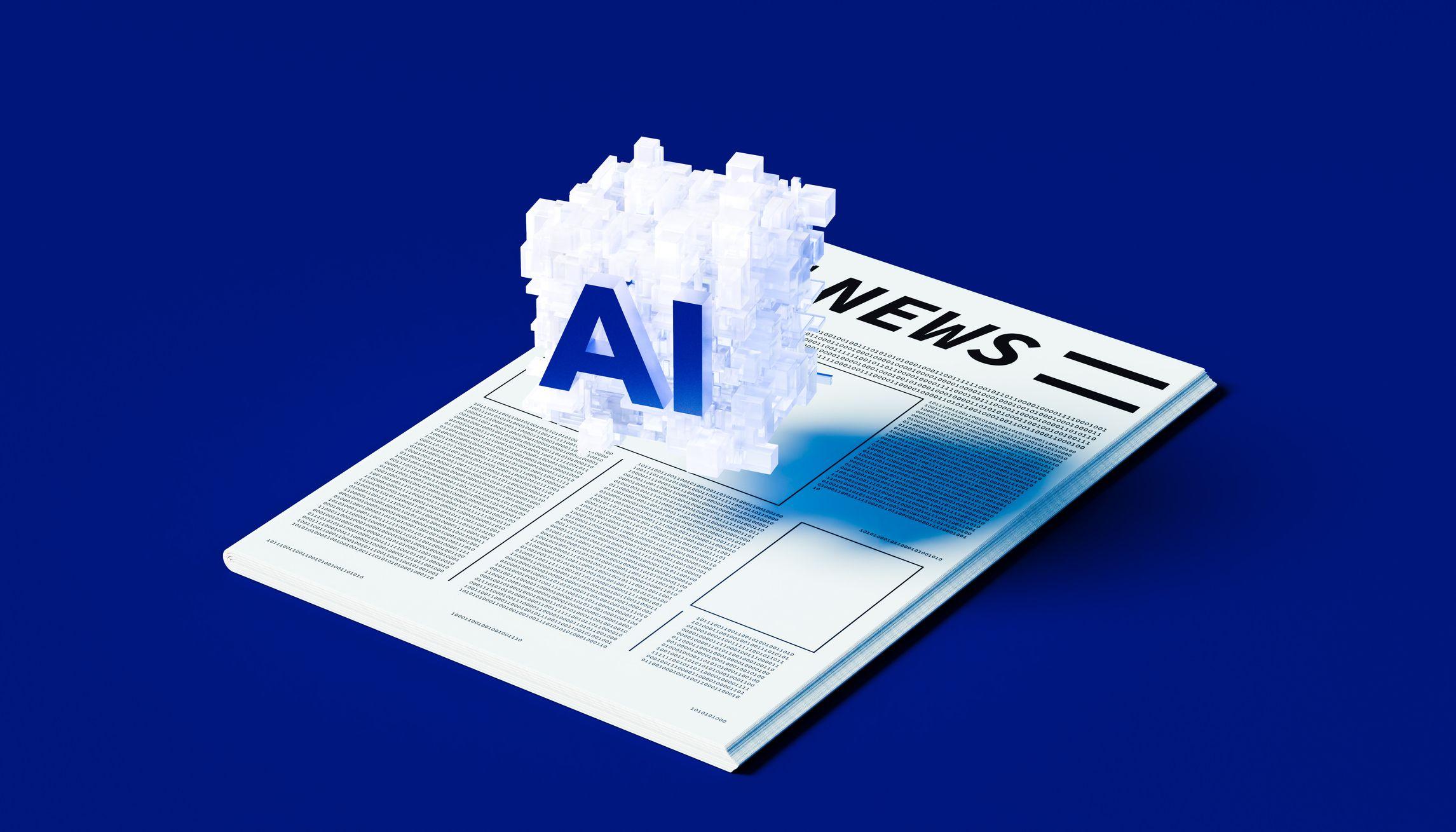 صورة تعبيرية لجريدة إخبارية وفوقها علامة AI